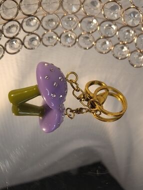 Purple  Mushroom Keychain Charm - Purple & Green